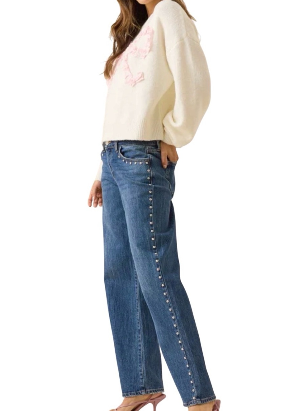 Altar’d State Coquette Bow Sweater NWT XL Cream Pink Soft Knit Pullover - Picture 9 of 16